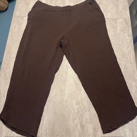 Soft Surroundings PXL Gauzy Cotton Wide Leg Crop Pant Dark Brown Pockets Travel - Picture 1 of 5